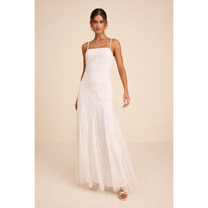 Lulus Liliane White Beaded Sleeveless Maxi Dress - Size M NEW